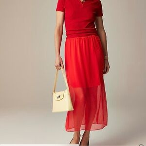 J Crew Skirt Gwyneth Layered Slip Skirt Red Crinkle Chiffon Size XS Midi